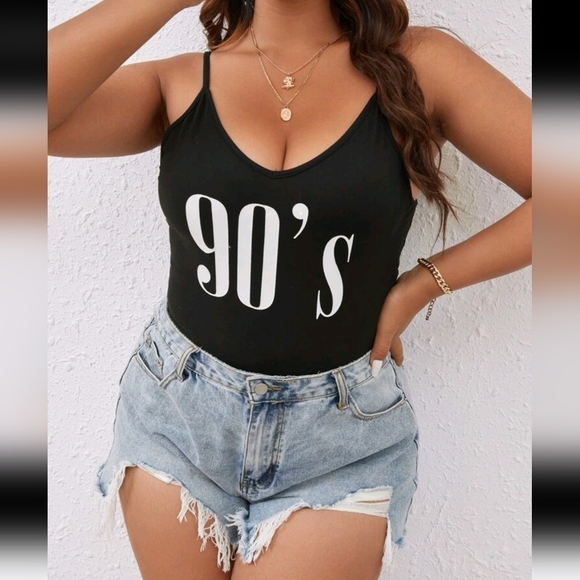 Shein Curve Black 90's Bodysuit Tank Top Stretchy Summer Sexy Plus Size 2X - Picture 9 of 9